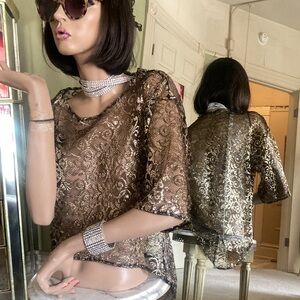 Vintage Stoplight Gold Lace Crop Top